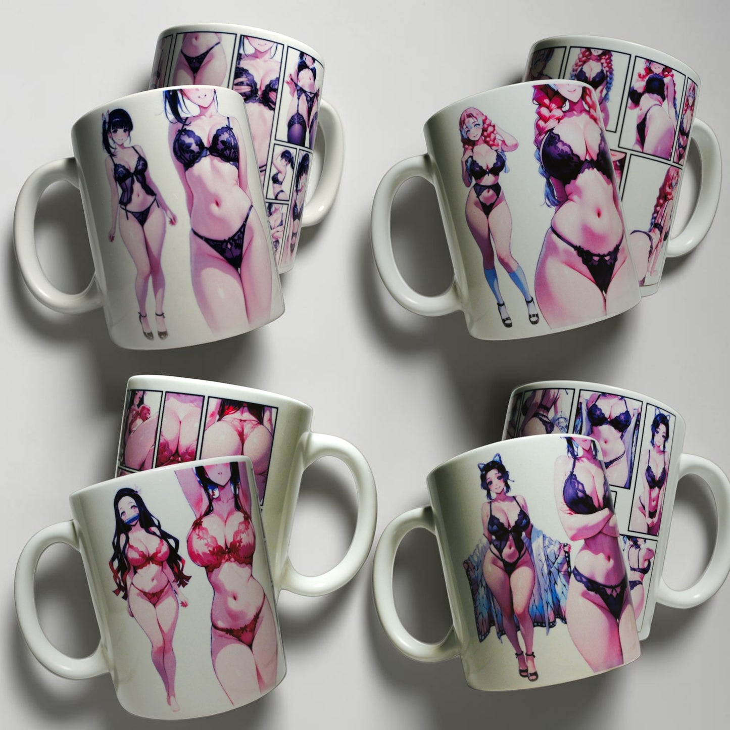 Set 4 Tazas 11oz Demon Slayer: Kimetsu no Yaiba Diseño Sexy Lingerie Girls Coleccionable