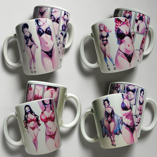Set 4 Tazas 11oz Demon Slayer: Kimetsu no Yaiba Diseño Sexy Lingerie Girls Coleccionable