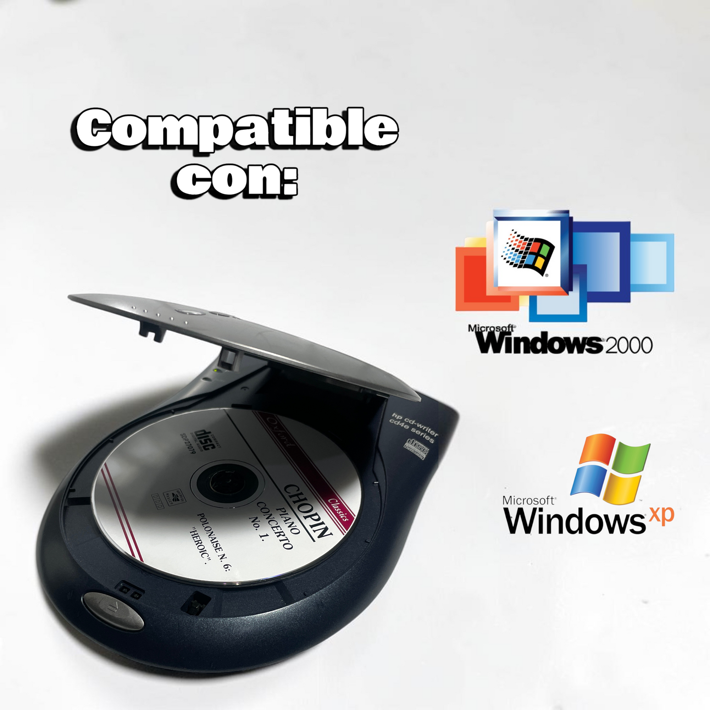 Lector / Grabador de CD-R/RW Externo USB HP CD-Writer (Serie cd4e) - Pieza de Colección Retro / Vintage Tech