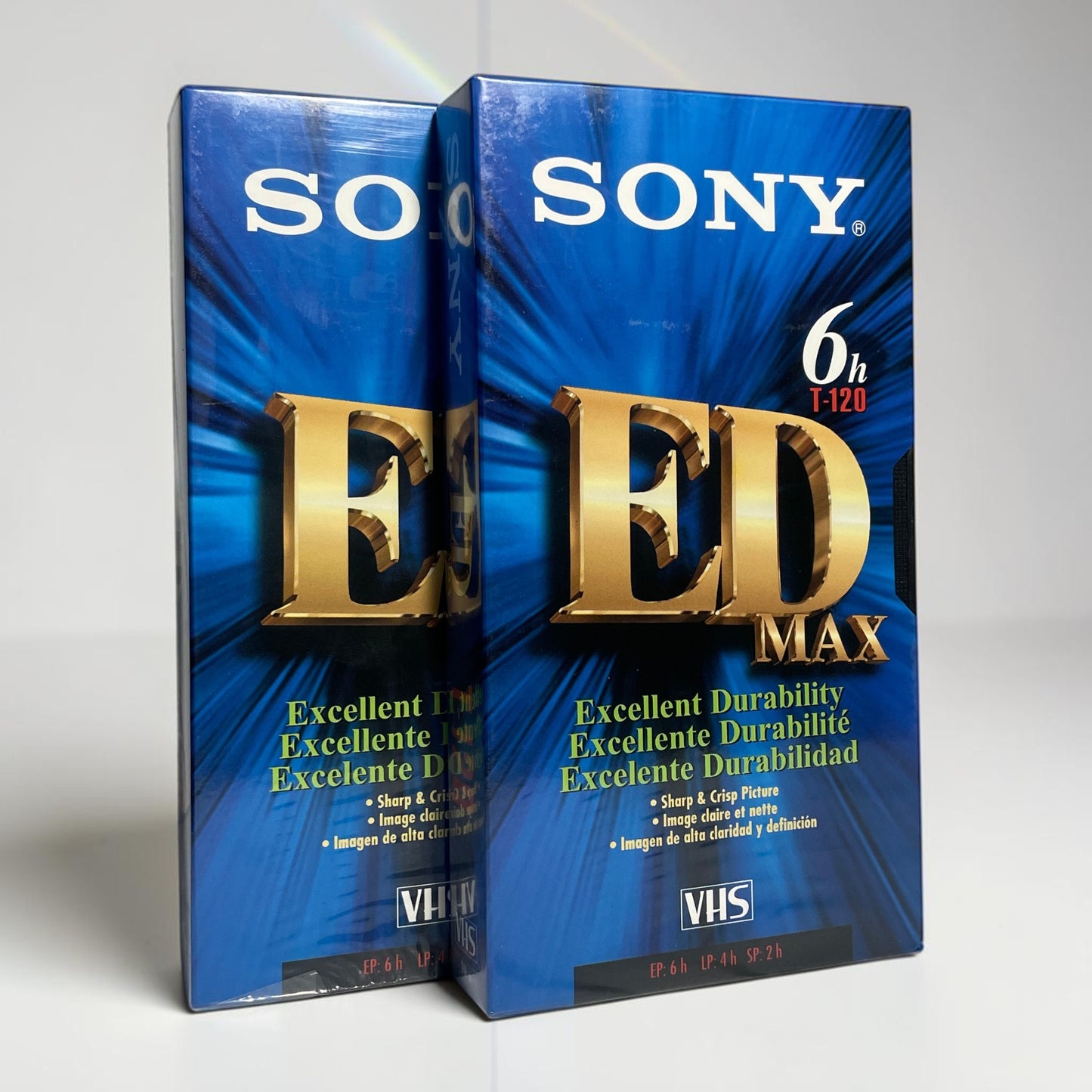 Set de 2 Cintas VHS Vírgenes Sony ED MAX T-120 (6 Horas / 240 Min) - Nuevas y Selladas de Época (NOS)